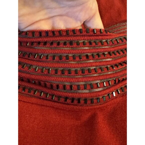 Boston Proper Red Embellished Illusion Neck Soft Knit Sweater Size S Top Shirt - Picture 4 of 7